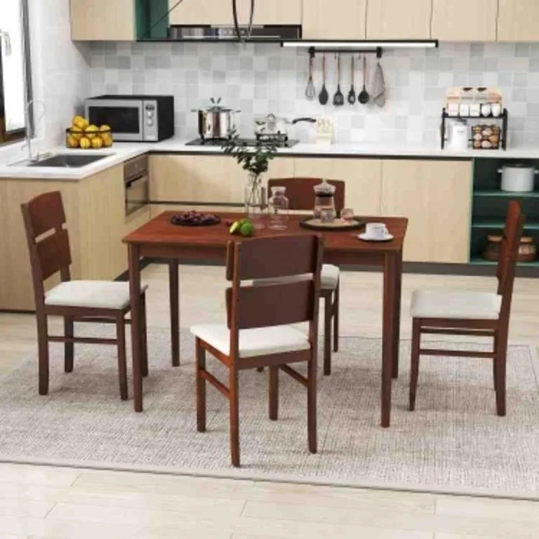Wooden Dining Table Set with 4 Chairs