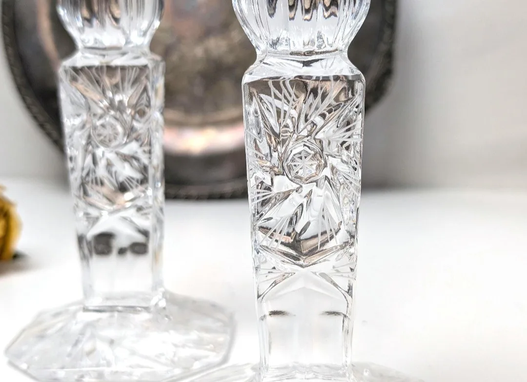 Crystal Candlestick Holders ~ Pinwheel Cut Crystal image indicator(2)