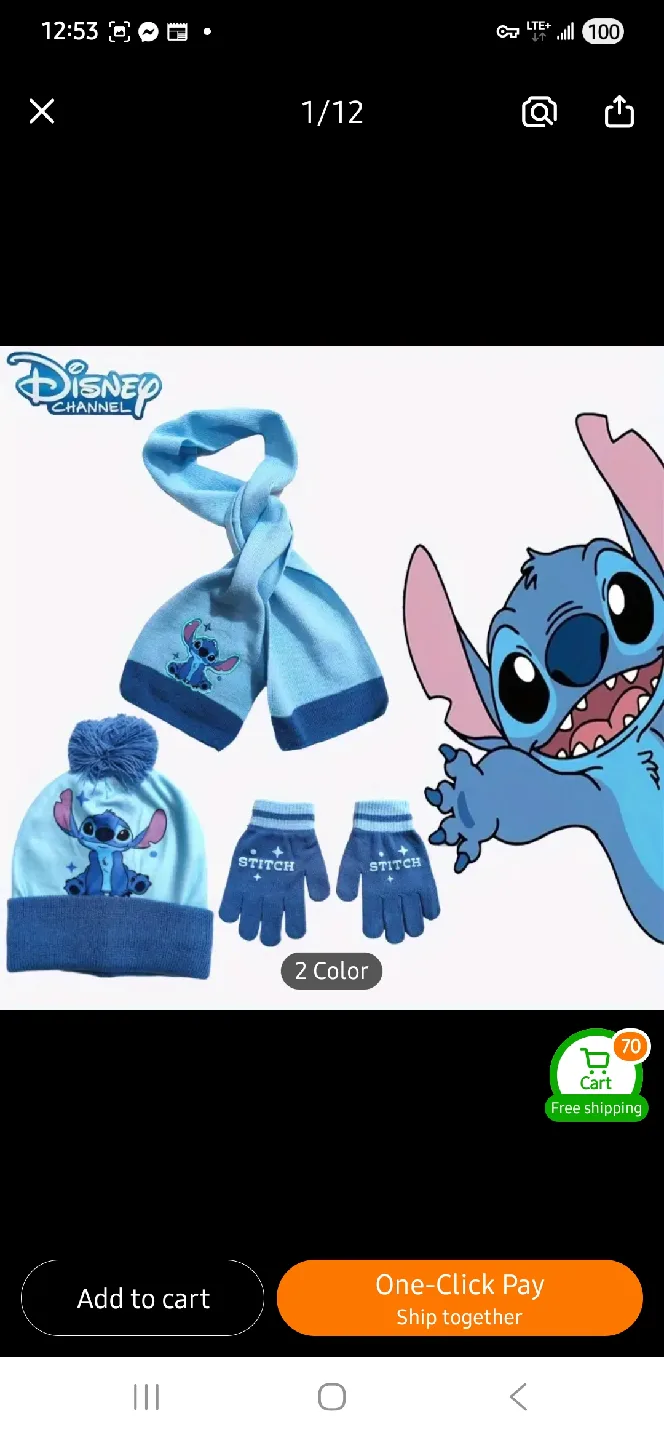 NEW Kids Disney Stitch Hat, Scarf & Gloves Set ❄️ image indicator(4)