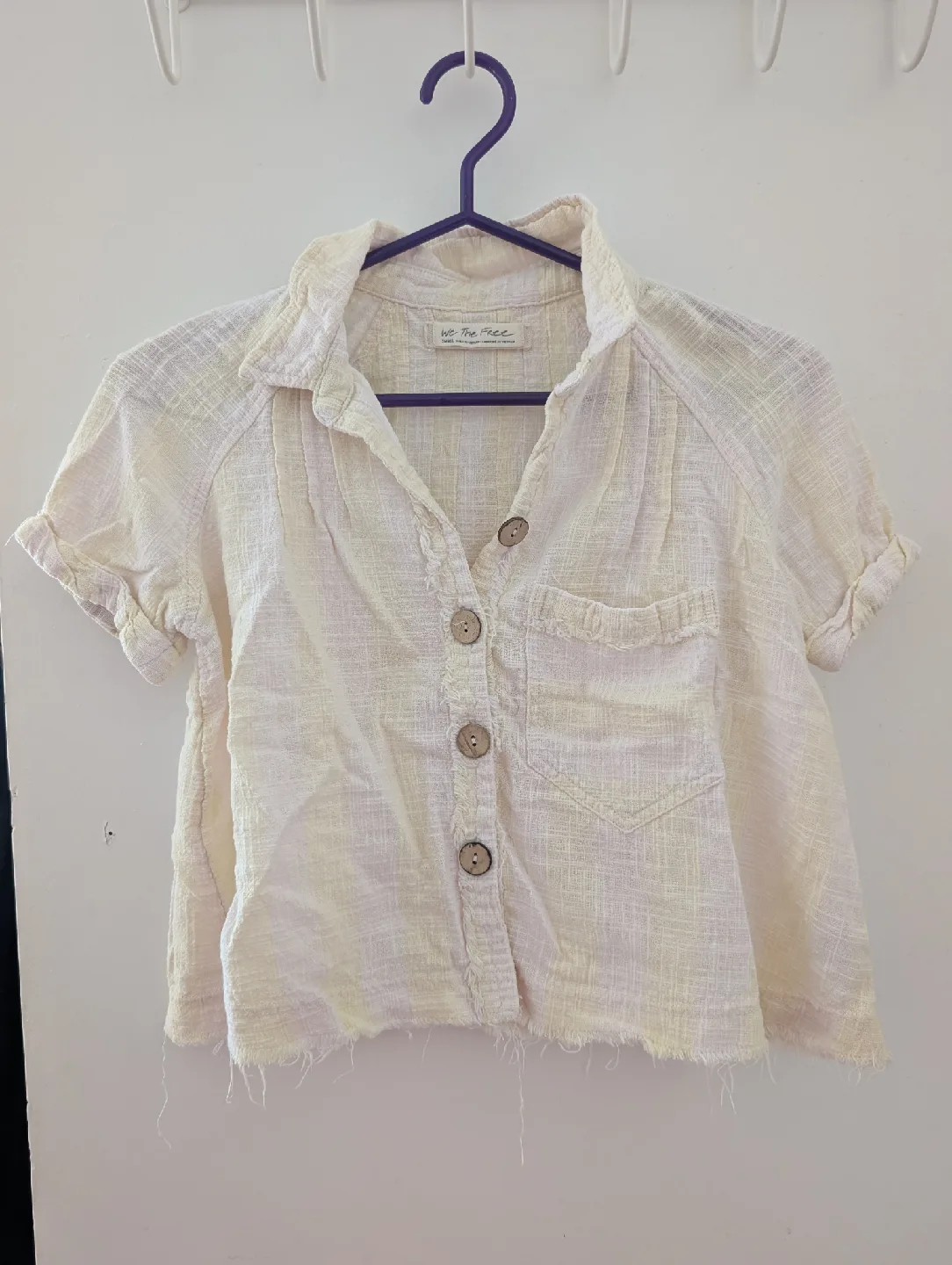 We the Free Boxy cotton Linen Cropped Blouse - small thumbnail