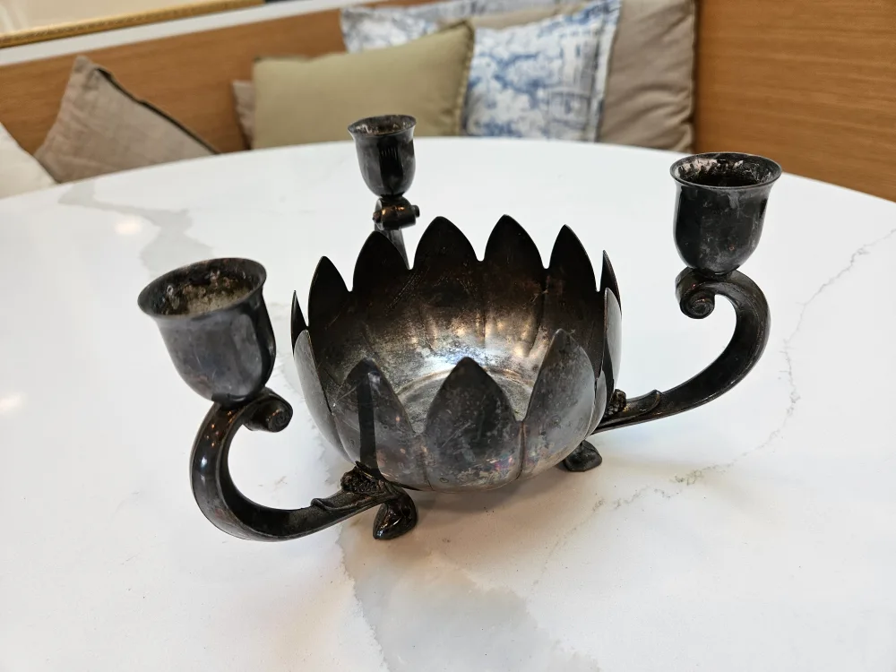 Vintage Silver Plated Candle Holder Art Nouveau Style image indicator(5)