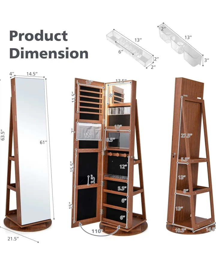 Rotating Jewelry Armoire with Mirror image indicator(8)
