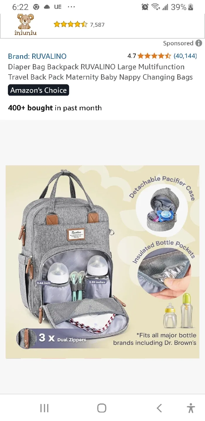 RUVALLINO Diaper Bag Backpack - Grey image indicator(4)