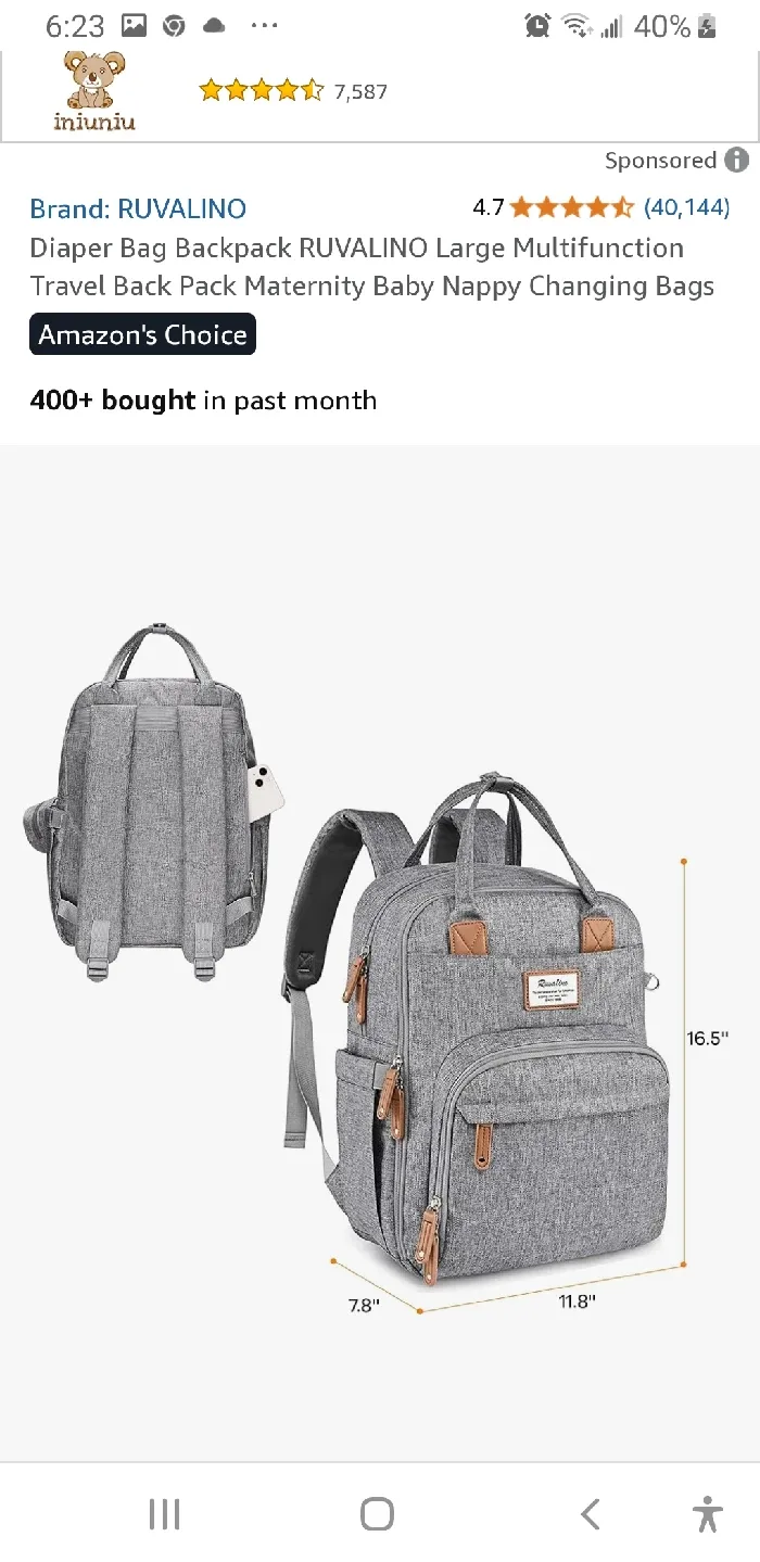 RUVALLINO Diaper Bag Backpack - Grey image indicator(5)