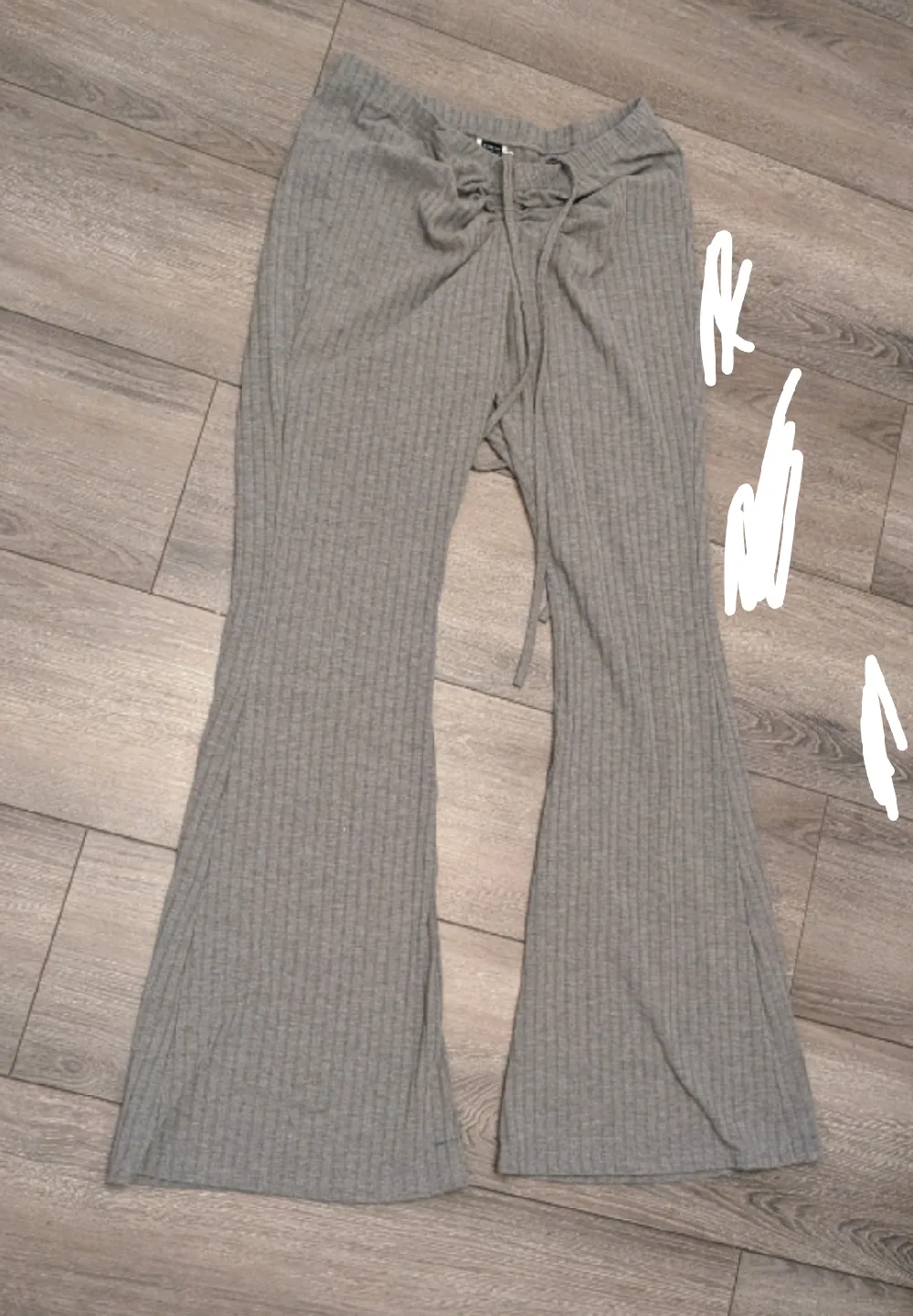 Shein Grey Ribbed Knit Flare Pants - Size L thumbnail