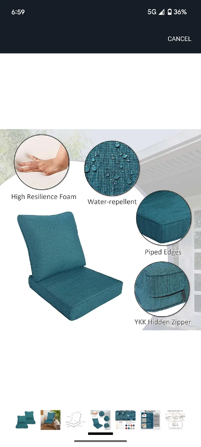 Teal Outdoor Chair Cushions - Water Repellent image indicator(4)