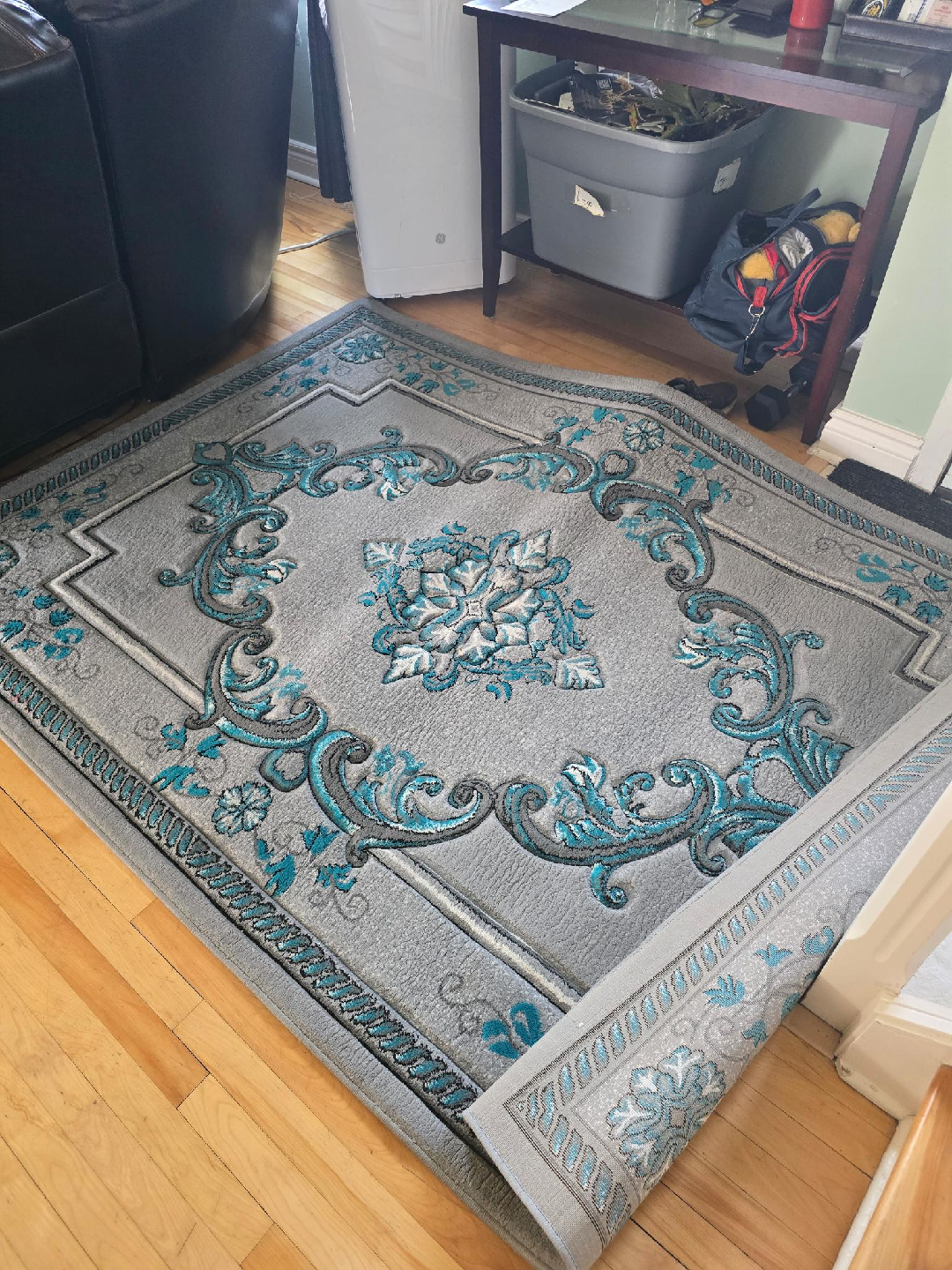Grey & Teal Floral Area Rug