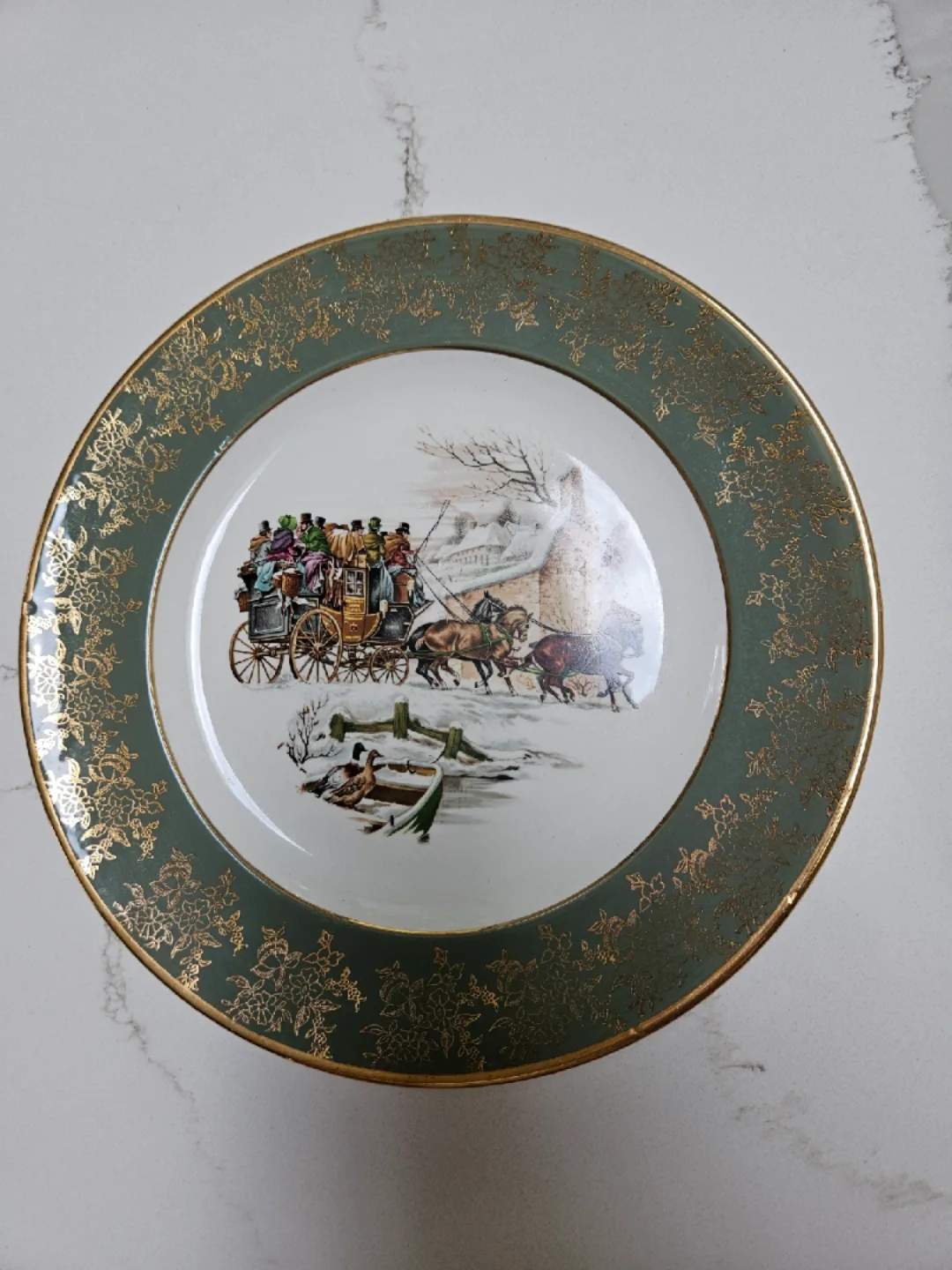Gold Gilded Ironstone England Vintage Christmas Plate image indicator(3)