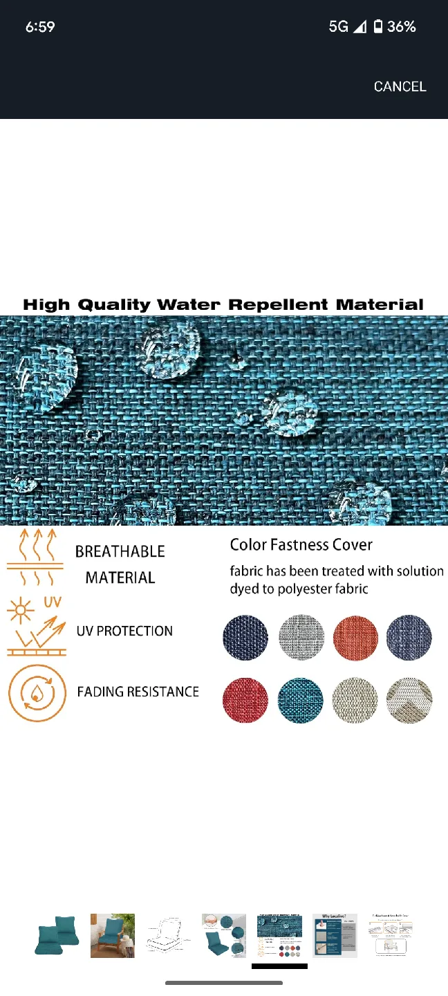 Teal Outdoor Chair Cushions - Water Repellent image indicator(5)