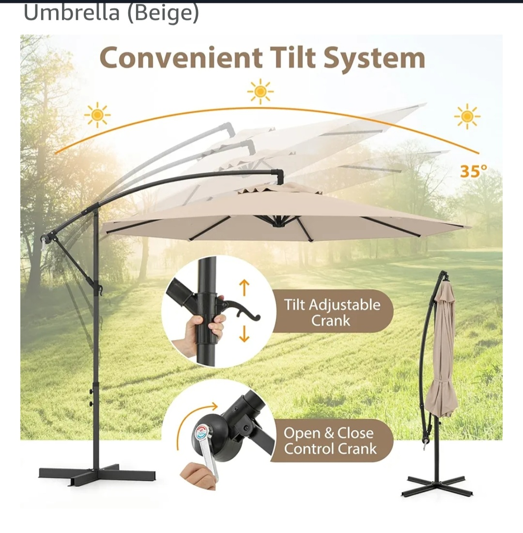 Beige Offset Patio Umbrella with Tilt System - photo 5