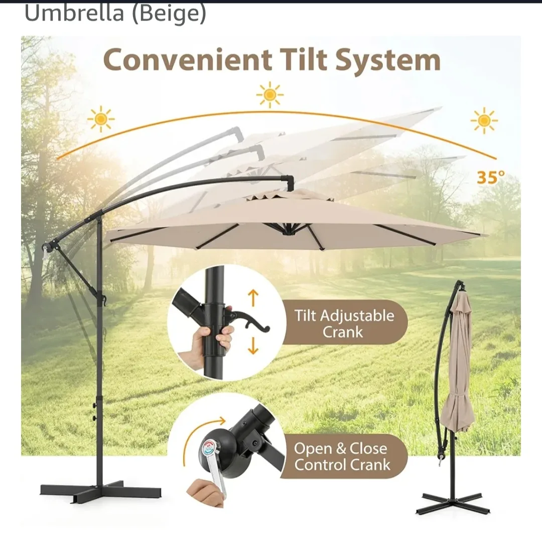 Beige Offset Patio Umbrella with Tilt System image indicator(5)