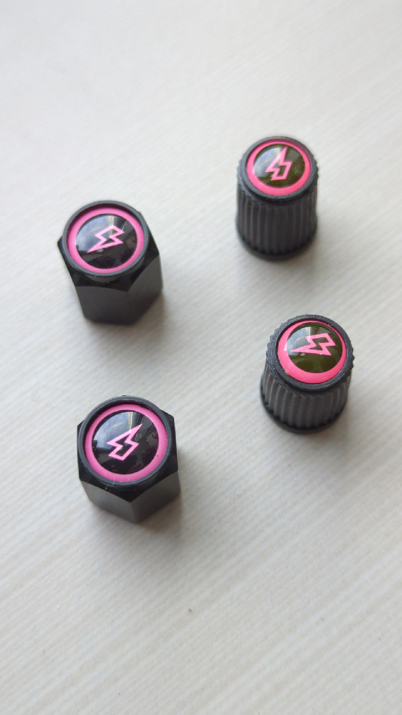 4x Valve Stem Caps - Pink Lightning Bolt