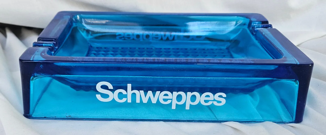 Vintage Schweppes Blue Glass Ashtray Mint thumbnail
