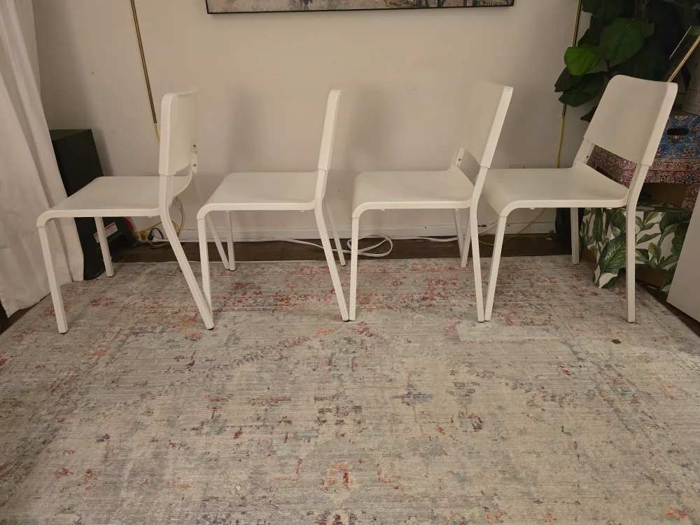 FREE 4 x IKEA white stacking chairs image indicator(3)