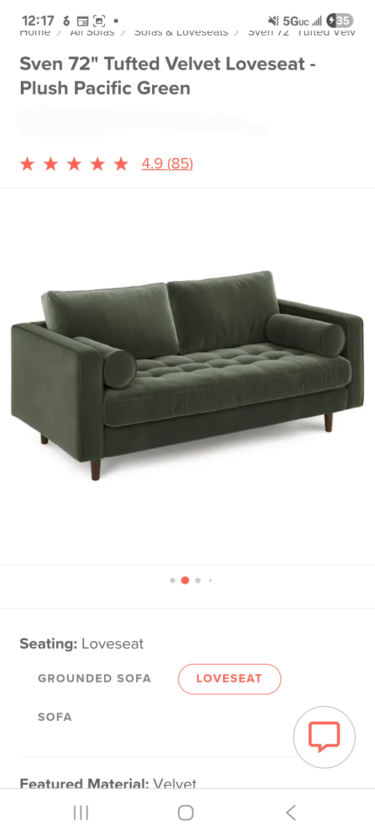Article Sven 72" Tufted Velvet Loveseat - photo 4