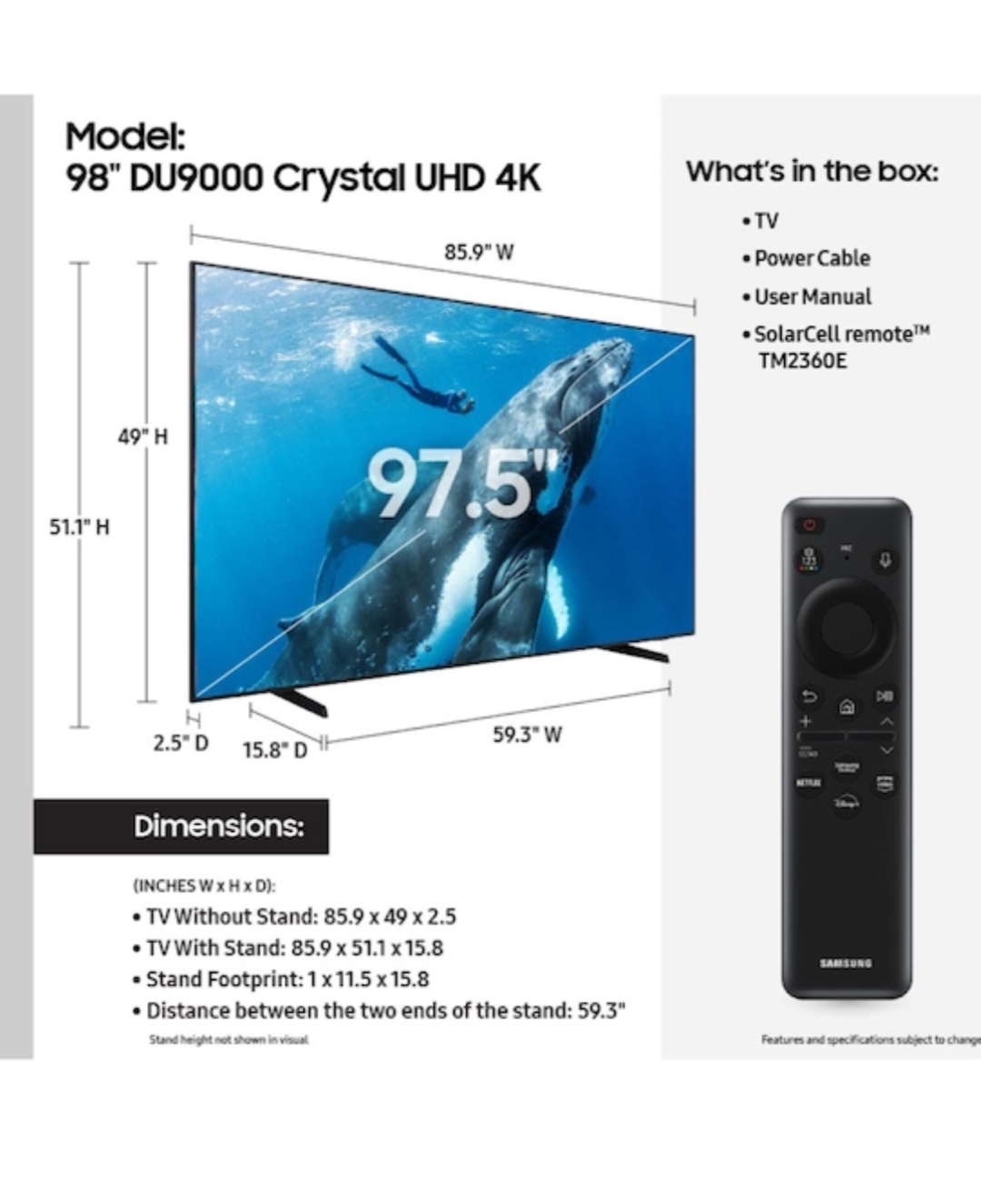 Samsung 98" DU9000 Crystal UHD 4K TV - photo 3