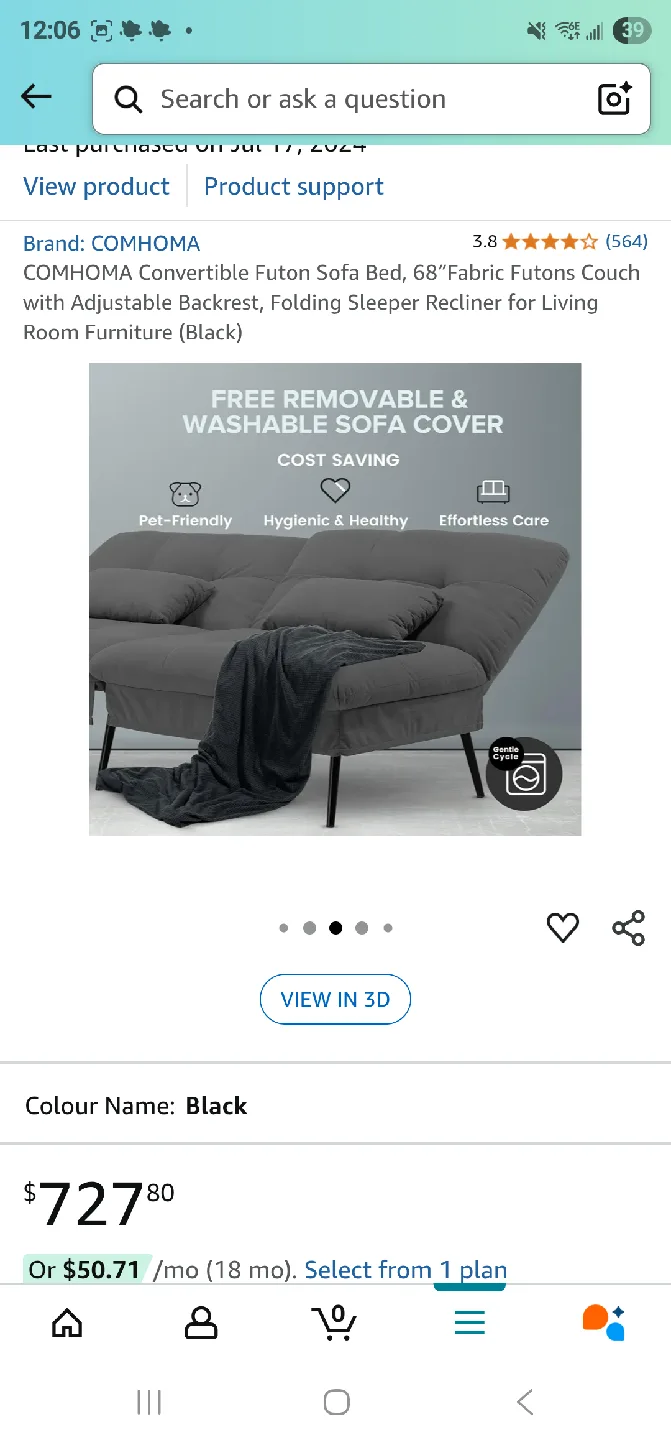 COMHOMA Grey Futon Sofa Bed image indicator(5)