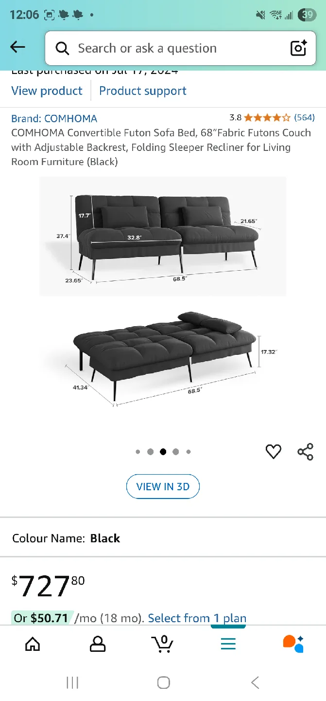 COMHOMA Grey Futon Sofa Bed image indicator(6)