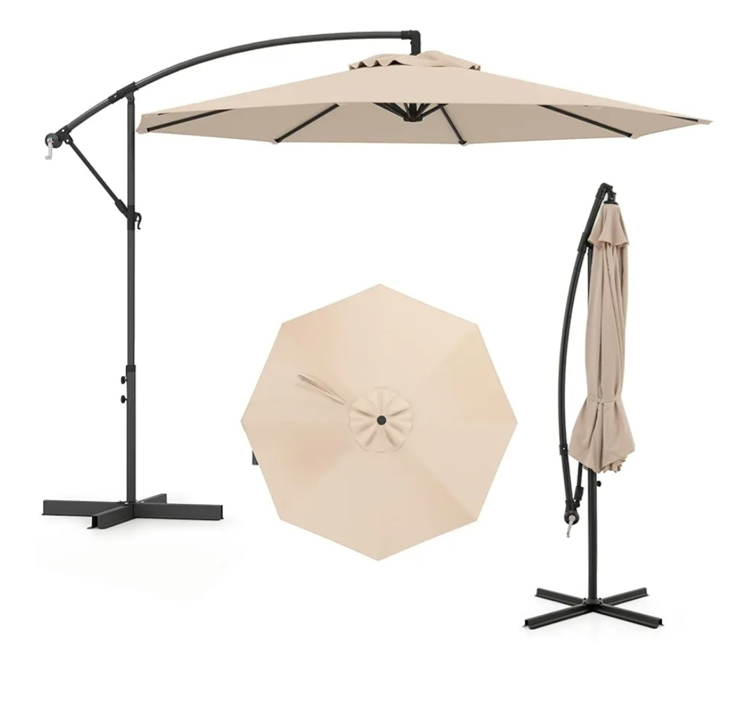 Beige Offset Patio Umbrella with Tilt System
