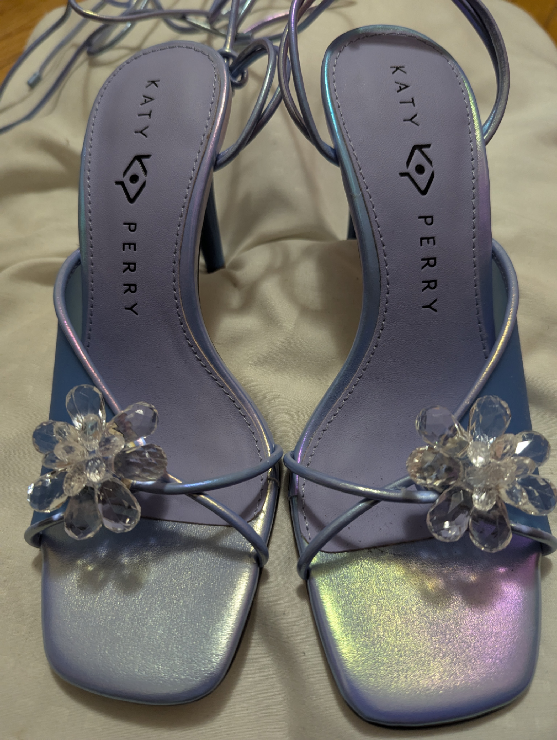 Katy Perry Blue Iridescent Heels with Flower Detail - photo 2