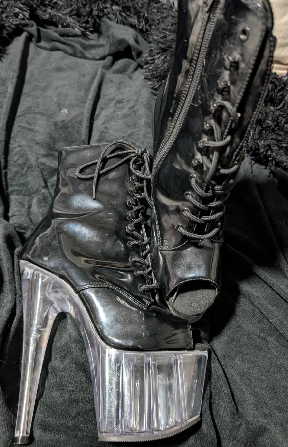 Pleaser Black Patent Platform Ankle Boots - Size 8 image indicator(2)