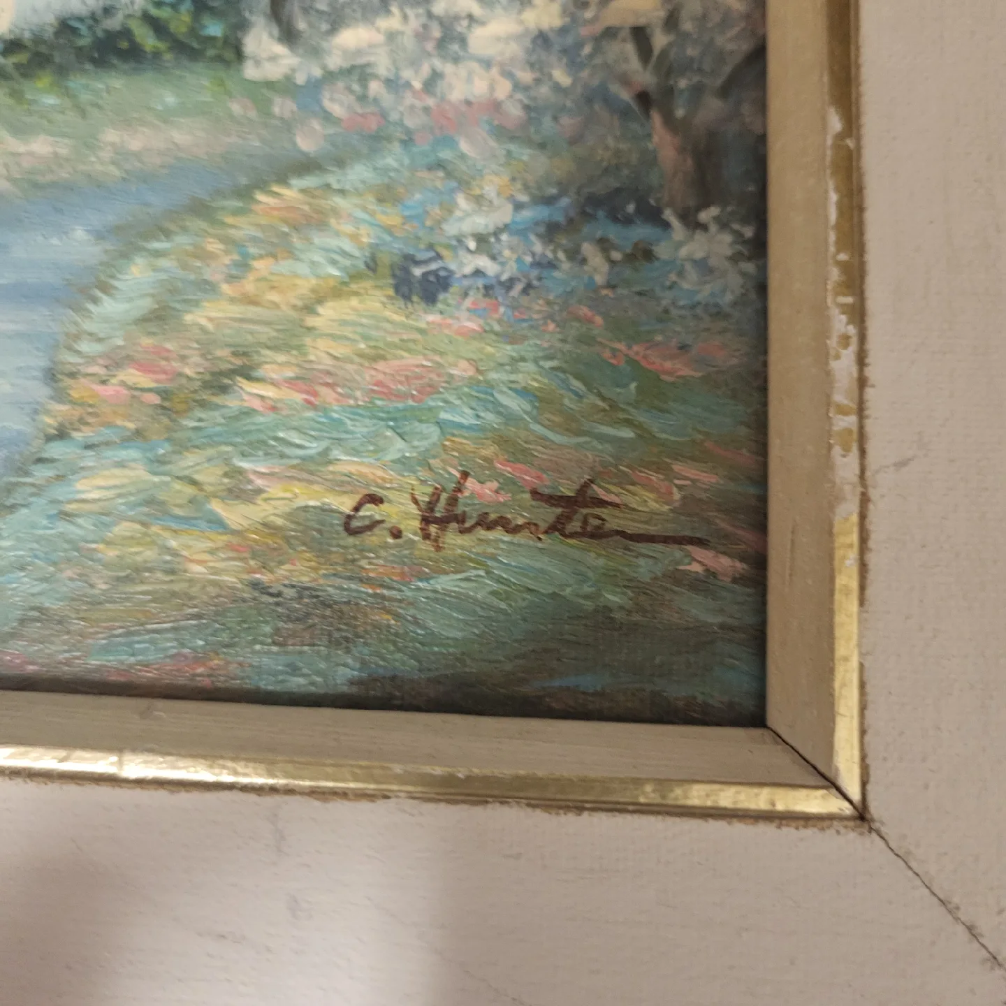 Vintage Framed Oil Painting - C. Hunter 10 x 12 inch image indicator(2)