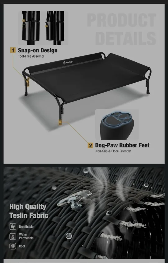 Veehoo Elevated Dog Bed - Black image indicator(3)