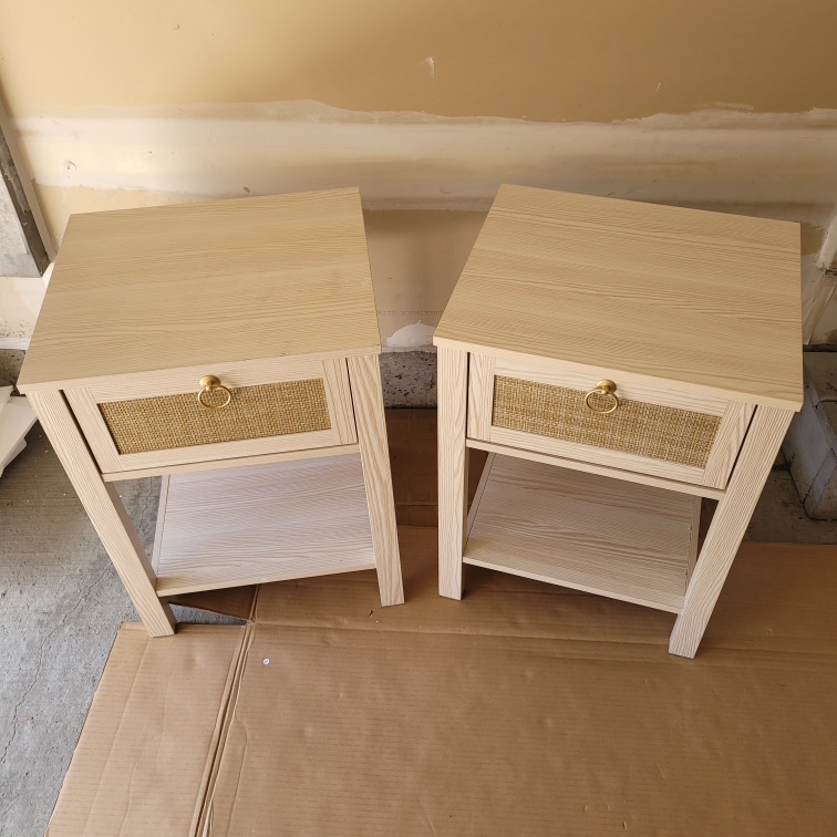 Set of 2 White Wood Nightstand with Rattan Drawer - photo 3