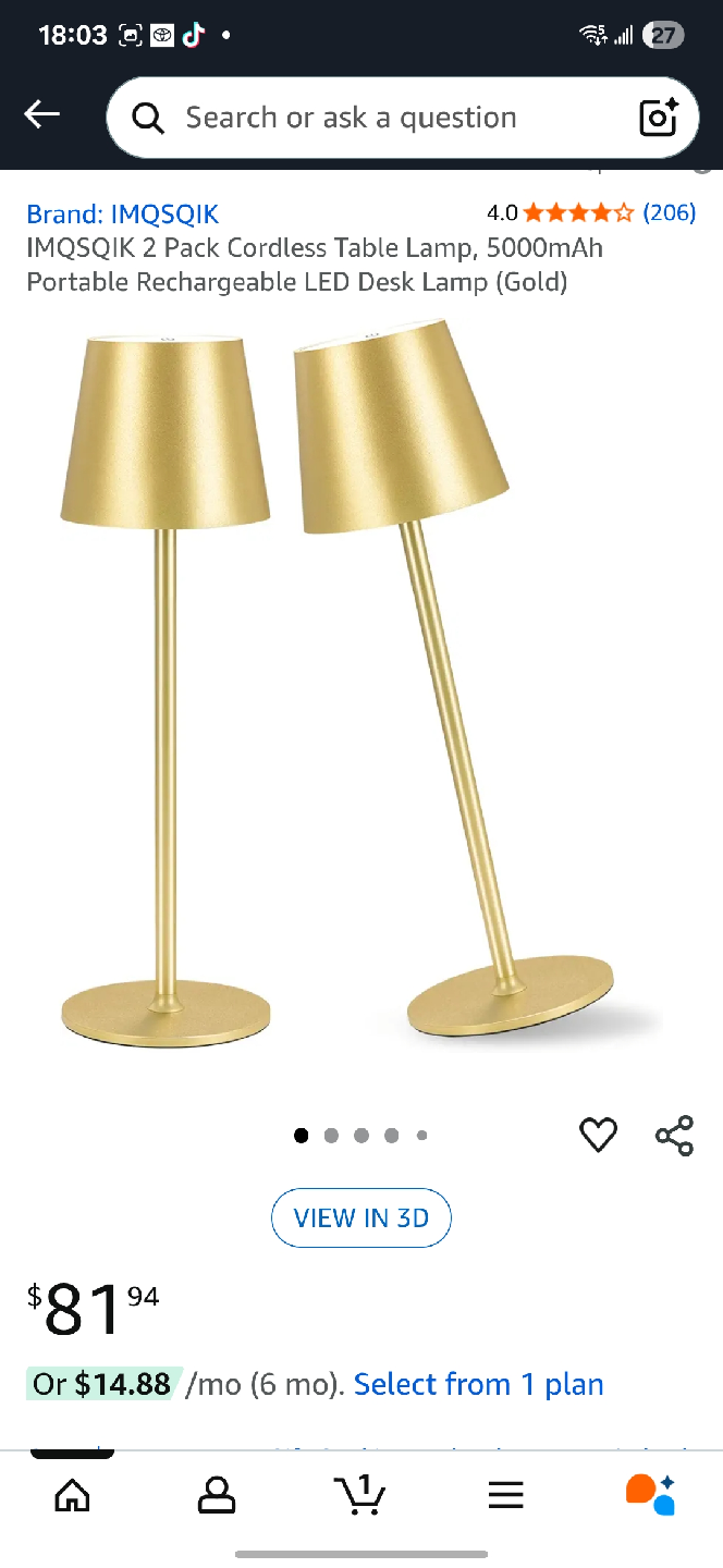 New IMQSQIK 2-Pack Cordless LED Table Lamps - Gold - photo 3