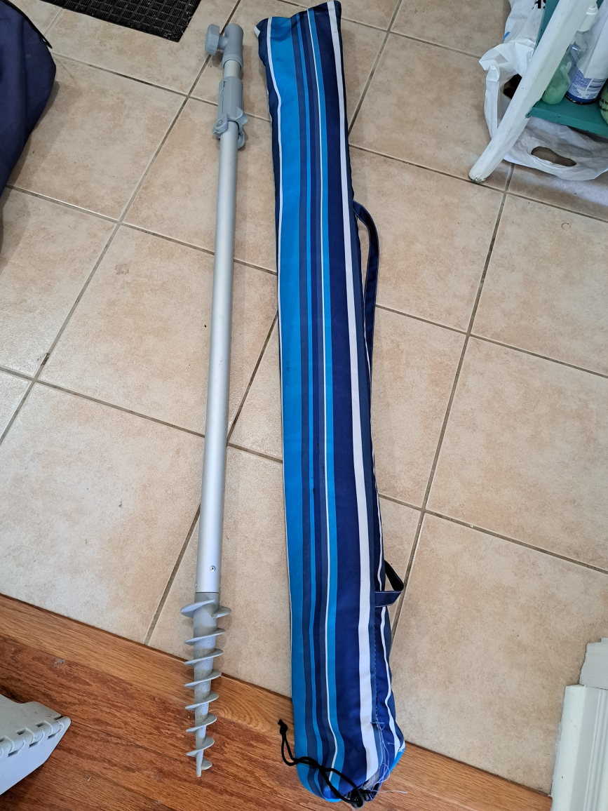 Blue Striped Beach Umbrella with Carrying Case - photo 2