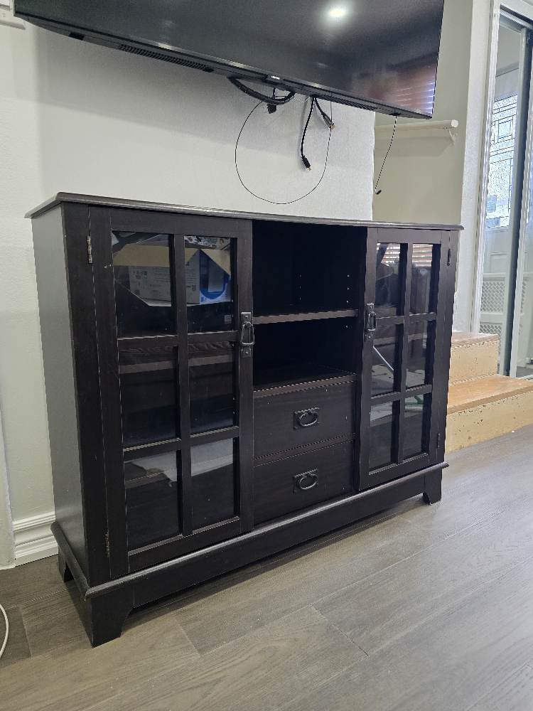 Dark Brown TV Stand with Glass Doors - photo 2