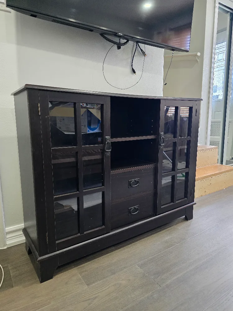 Dark Brown TV Stand with Glass Doors image indicator(2)