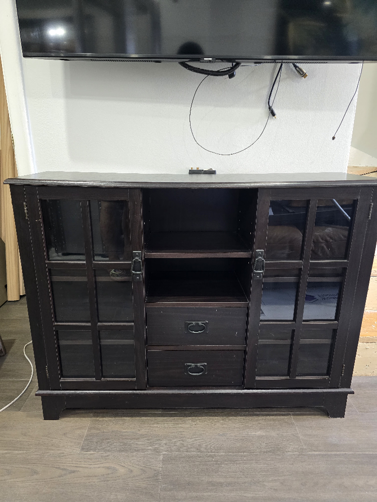 Dark Brown TV Stand with Glass Doors - photo 3