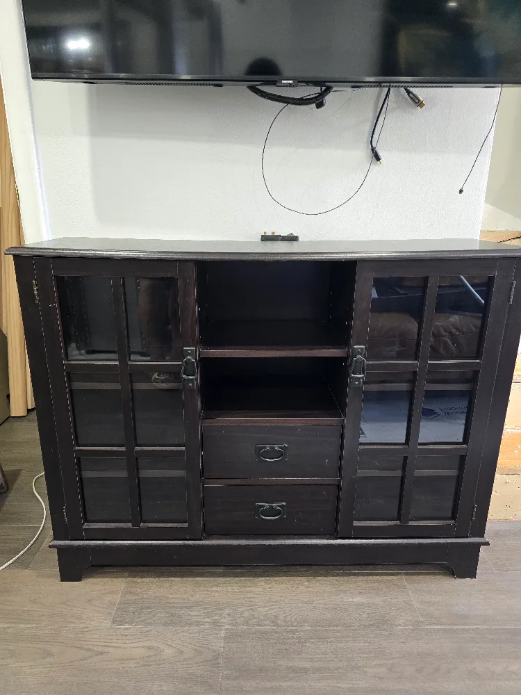 Dark Brown TV Stand with Glass Doors image indicator(3)