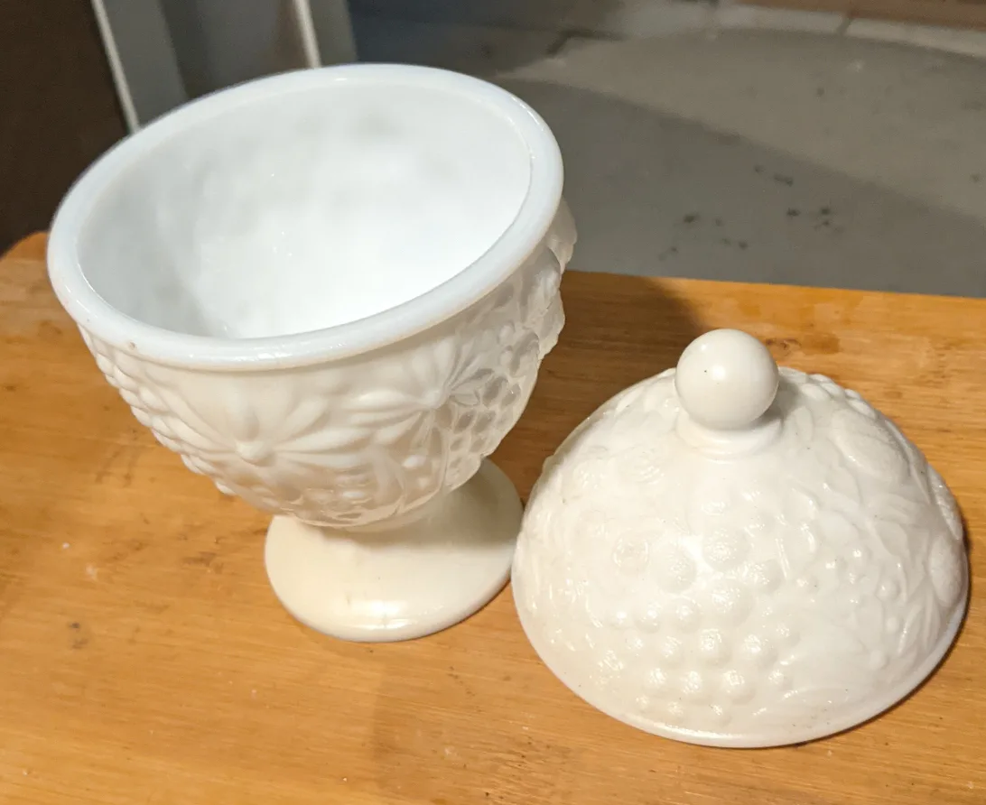 Vintage Milk Glass Candy Dish with Lid image indicator(2)