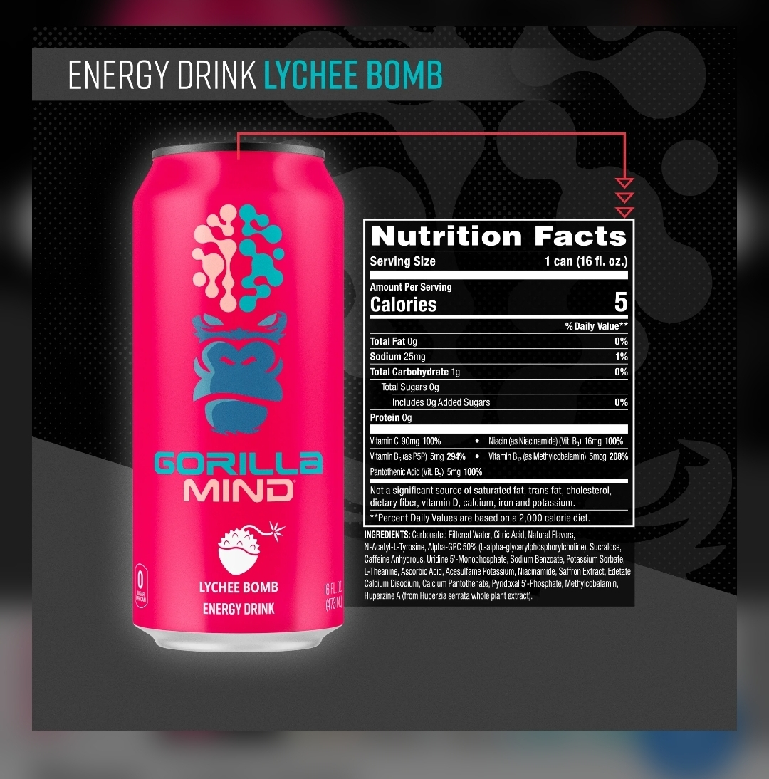 Gorilla Mind Lychee Bomb Energy Drink - photo 2