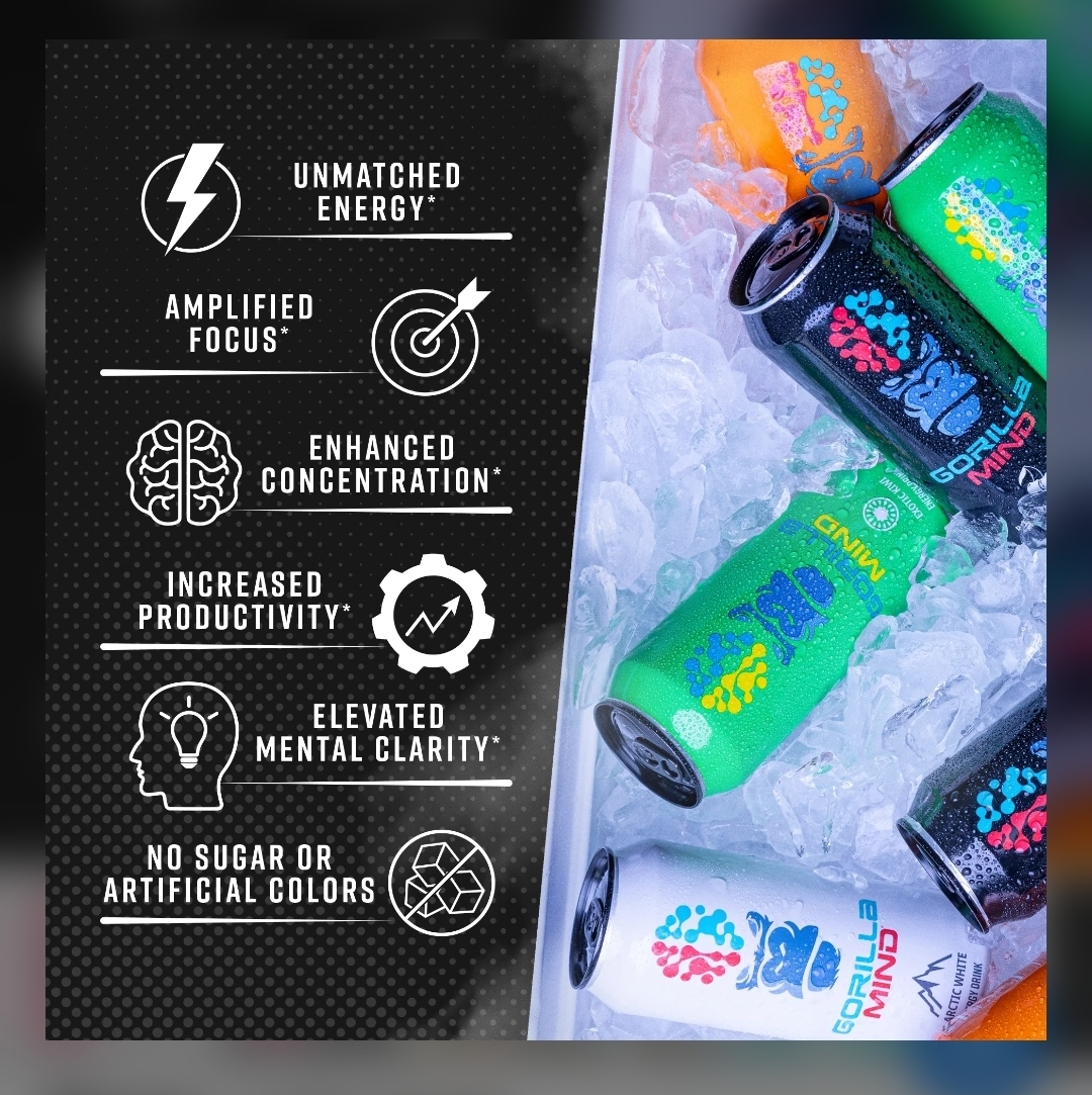 Gorilla Mind Lychee Bomb Energy Drink - photo 3