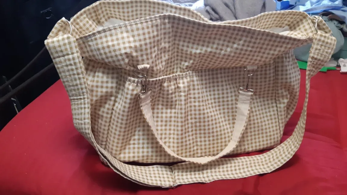 Gingham Diaper Bag - Beige & White thumbnail