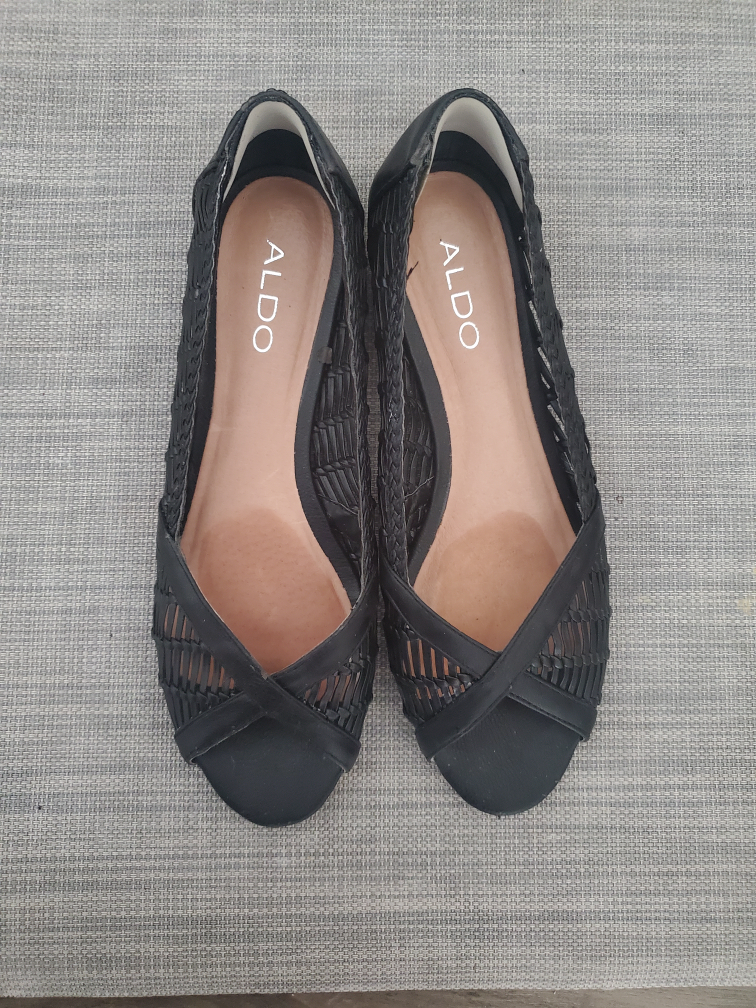 ALDO Black Woven Peep-Toe Flats