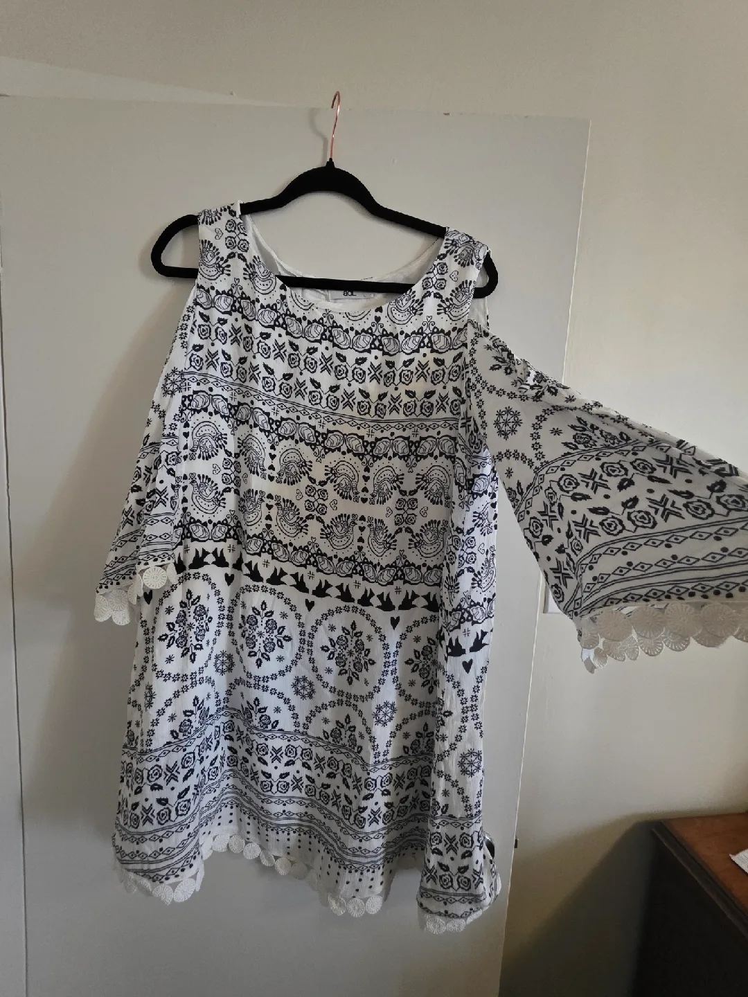 Emp.Lacivert White & Black Viscose Dress - Size L