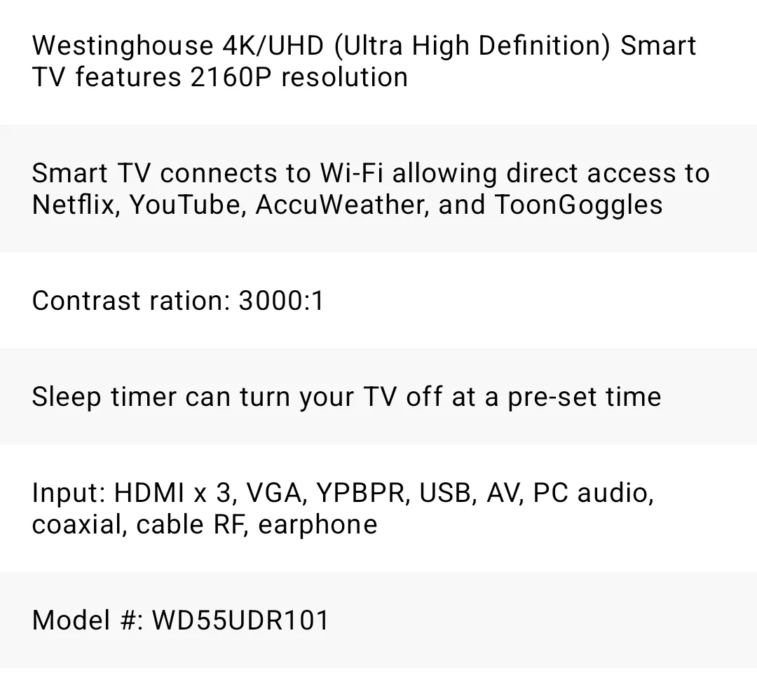 Westinghouse 55" 4K UHD Smart TV - WD55UDR101 image indicator(3)