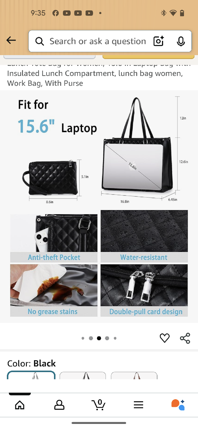 Black Quilted Laptop Tote Bag with Insulated Lunch Compartment - photo 3