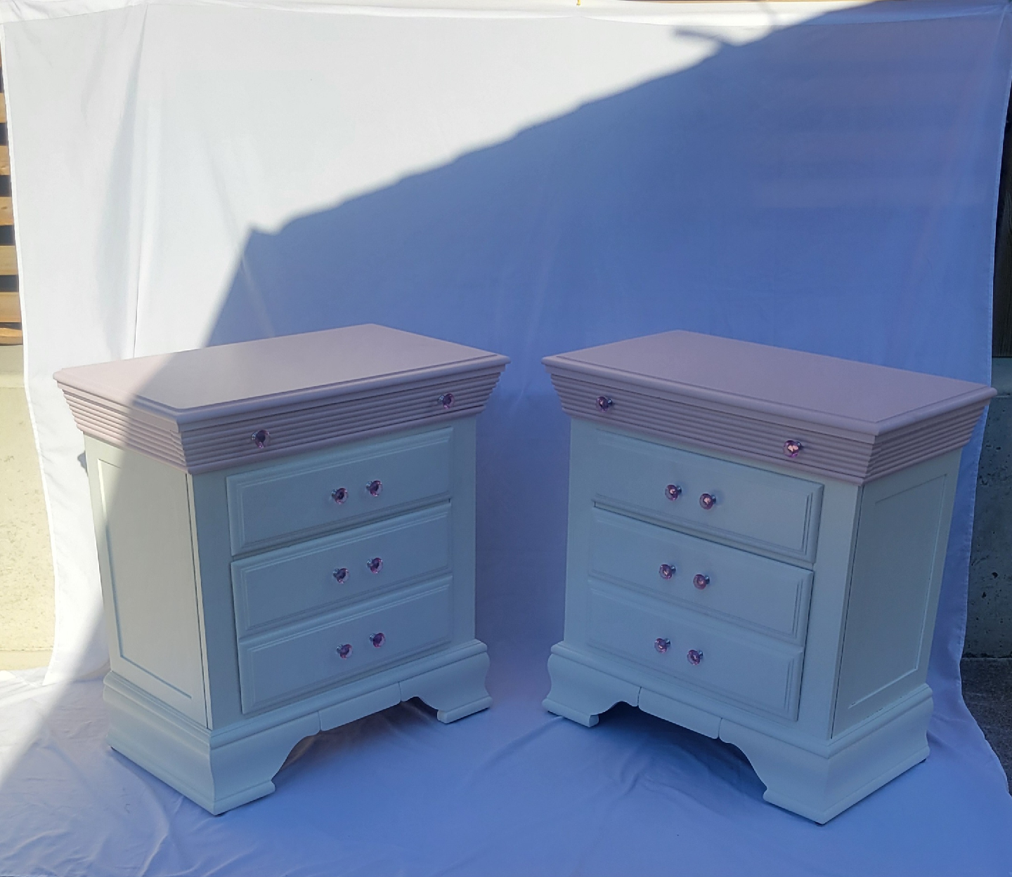 White & Pink 3-Drawer Nightstands (Pair) - photo 2