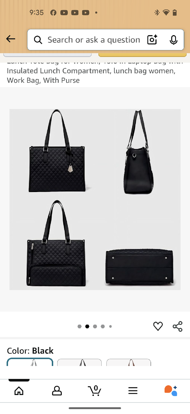Black Quilted Laptop Tote Bag with Insulated Lunch Compartment - photo 2