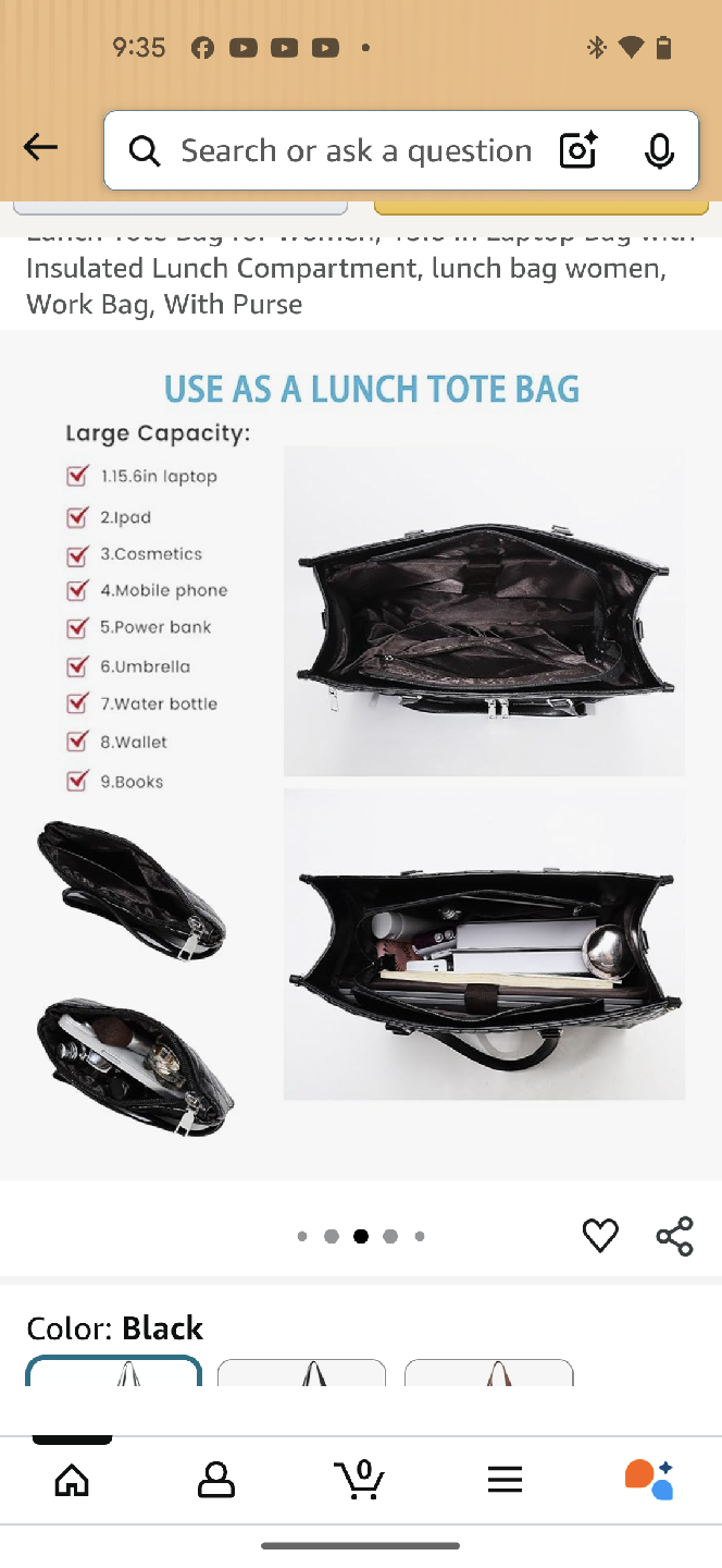 Black Quilted Laptop Tote Bag with Insulated Lunch Compartment - photo 4