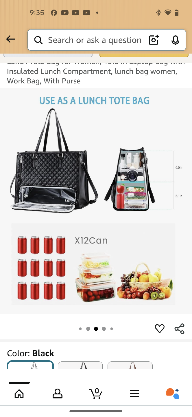 Black Quilted Laptop Tote Bag with Insulated Lunch Compartment - photo 5