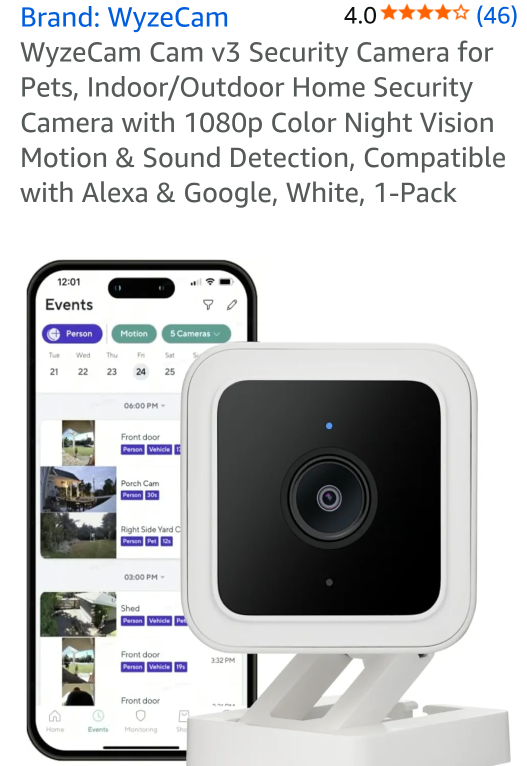 WyzeCam v3 Security Camera - White - photo 2