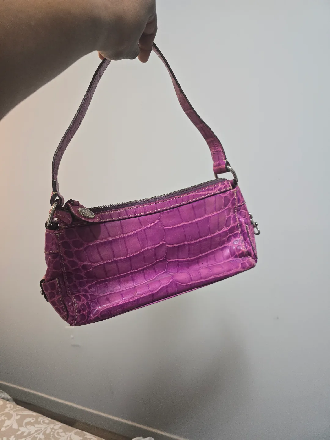 Croc Embossed Purple Leather Satchel Shoulder Bag image indicator(3)