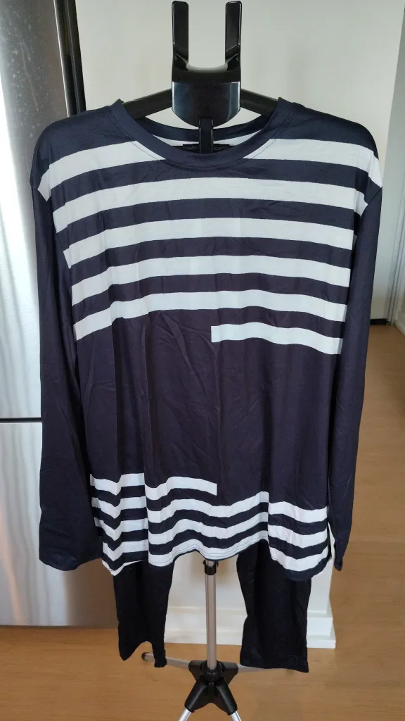 Striped Long Sleeve Shirt & Black Pants Set thumbnail