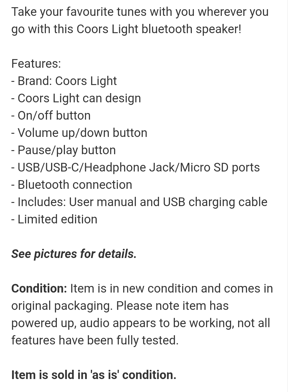 Coors Light Bonus Bluetooth Speaker - New in Box! - photo 5